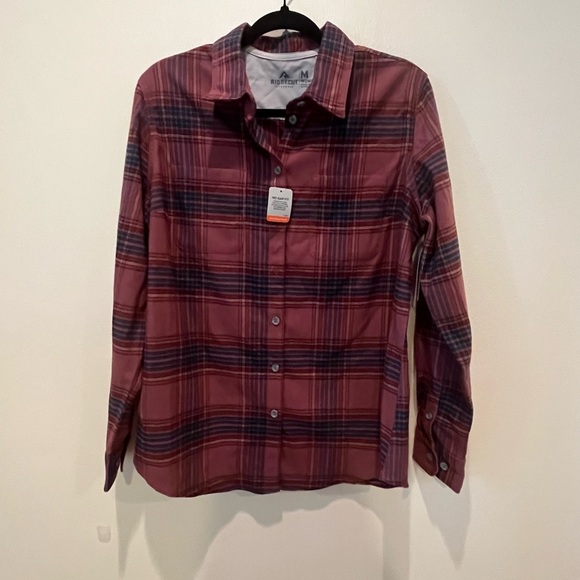 Women's Burgundy and Navy Plaid Button-Down Shirt NWT - Picture 1 of 7